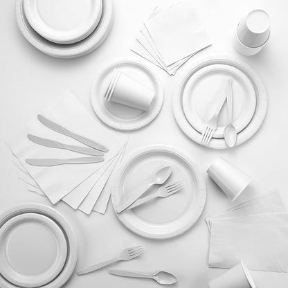 Disposable Paper Plates White, 6 3/4 Inches, Strong and Sturdy for Party, Dinner, Holiday, Picnic, Travel - Pack of 50