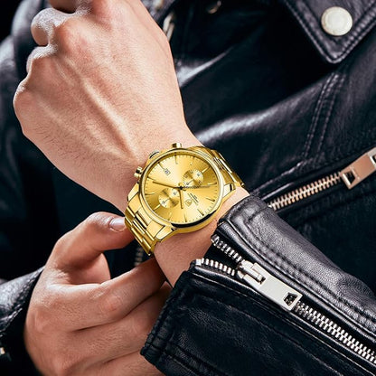 GOLDEN HOUR Fashion Business Mens Watches with Stainless Steel Waterproof Chronograph Quartz Watch for Men, Auto Date