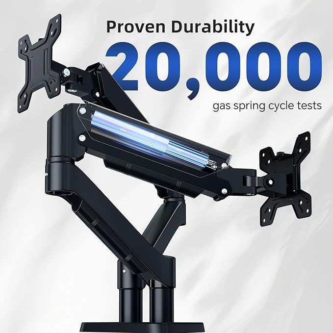 Dual Monitor Mount Fits Up to 32 Inch, Full Adjustable Dual Monitor Stand, VESA with C Clamp, Supports 4.4-19.8LBS LCD/LED Tilt, Swivel, Rotation Computer Screens, Black