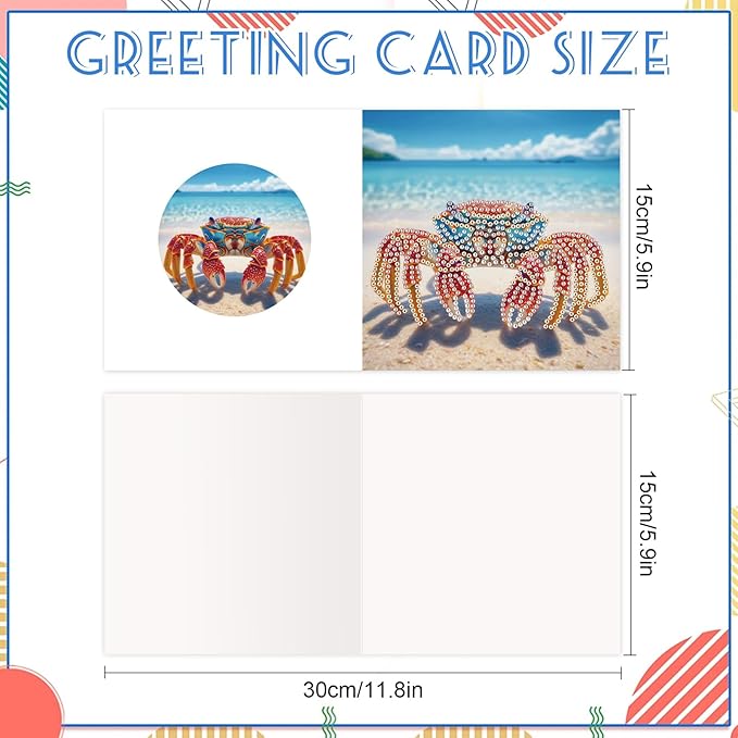 jinglinhh 12pcs Diamond Art Painting Beach Crab Seashell Conch Seaturtle Greeting Cards with Envelopes, DIY Card Making Kits for Adults, Diamond Art Postcards Christmas Cards Craft Gifts