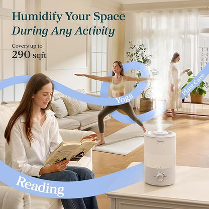 LEVOIT - Humidifiers for Bedroom - Quiet (3L Water Tank) - Cool Mist/Top Fill/Essential Oil Diffuser/25Watt - Home/Large Room - 360° Nozzle - Rapid Ultrasonic Humidification for Baby Nursery/Plant