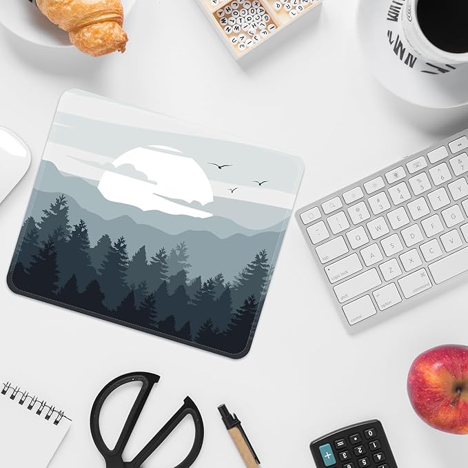 Square Mouse Pad with Stitched Edge, Premium Mousepad Washable Cloth. Computer Mouse Pad with Non-Slip Rubber Base, Mouse Pads for Computers Laptop Mouse 9.25x7.75x0.12 inch-Foggy Woods Winter