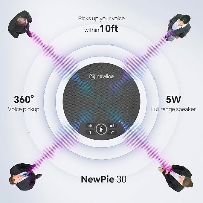 N newline USB Conference Microphone Speaker with Dongle, Bluetooth Speakerphone, 360° Voice Pickup, 4 Mics, Portable USB Speakerphone w/Noise Reduction for Home Office, Meeting Teams, Zoom, NewPie 30