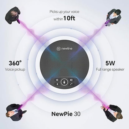 N newline USB Conference Microphone Speaker with Dongle, Bluetooth Speakerphone, 360° Voice Pickup, 4 Mics, Portable USB Speakerphone w/Noise Reduction for Home Office, Meeting Teams, Zoom, NewPie 30