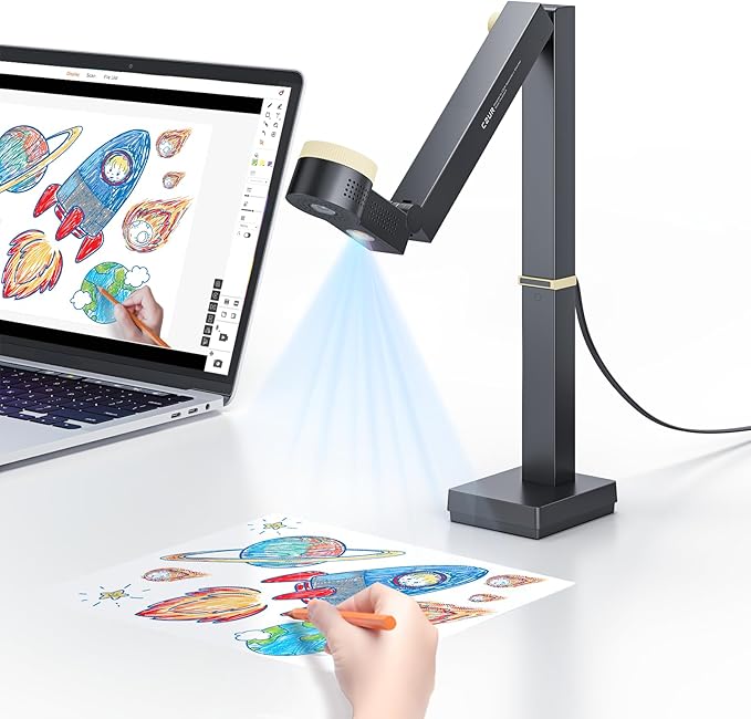 CZUR Fancy S Pro USB Document Camera for Teacher, 12MP 4K Webcam with Microphone and LED Light, Up to 60fps, Auto Focus, for Remote Teaching, Web Conference, for Mac and Windows, Black