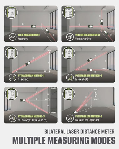 Dual Laser Measurement Tool, 525Ft/160M Bilateral Laser Distance Meter, Rechargeable Laser Measure with Ft/in/M Multiple Units, Angle Sensor, Pythagorean Mode, Area and Volume