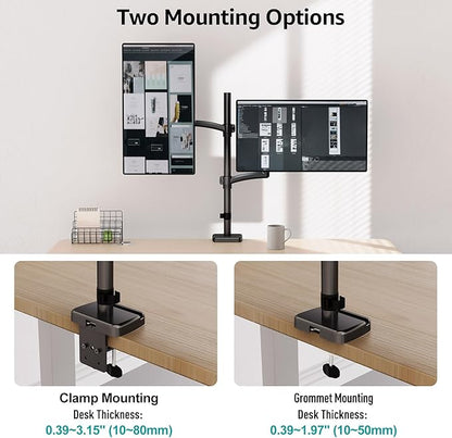 MOUNT PRO Vertical Dual Monitor Mount, Stacked Monitor Stand for 2 Computer Screens up to 32 inches, Fully Adjustable Gas Spring Display Desk Mount, Each Arm Holds up to 17.6lbs, VESA Mount