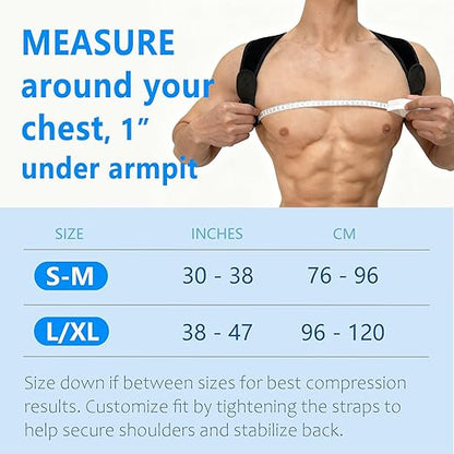Posture Corrector for Women Men, Copper Upper Back Brace, Back Straightener Support Correcting Hunchback and Bad Posture, Back Pain Relief for Neck, Shoulder, Clavicle, Black, L/XL