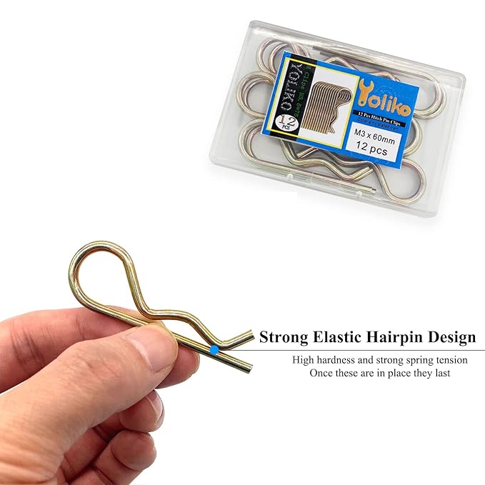 12 Pcs Heavy Duty Hitch Pins Clip R Clips Spring Retaining Wire Hair Pins Cotter Pin Strong Spring Tension Large Carter Pin R clip large for trailer Tractor Mower Carts Truck Color-Zinc M3x60mm