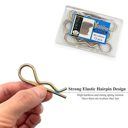 12 Pcs Heavy Duty Hitch Pins Clip R Clips Spring Retaining Wire Hair Pins Cotter Pin Strong Spring Tension Large Carter Pin R clip large for trailer Tractor Mower Carts Truck Color-Zinc M3x60mm