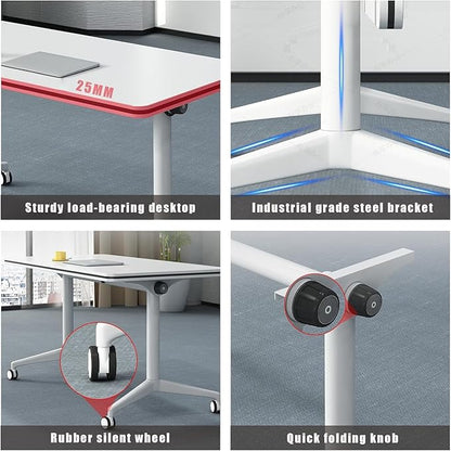 Conference Table, Folding Conference Room Tables, Modern Flip Top Seminar Training Meeting Table with Wheels, Modular Foldable Conference Tables for Home Office Classr (White 6 Pack, 70.8inch)