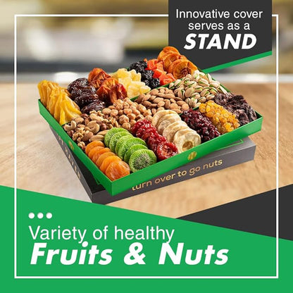 Dried Fruit & Nuts Gift Basket - Extra Large Selection of 18 Food Tray - Assorted Food Gift Box for Birthday, Family, Sympathy, Men & Women.