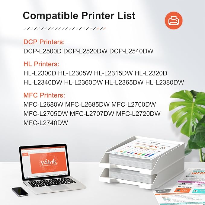 v4ink Compatible DR630 TN660 Set Replacement for Brother DR630 Drum TN660 Toner Cartridge (1D + 3T) for Brother HL-L2300D L2320D L2360DW L2380DW MFC L2700DW L2720DW L2740DW Printer