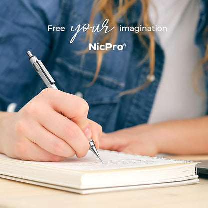 Nicpro 3 Pack Blocky Gear 0.5 mm Metal Mechanical Pencils Set with Case, Lead Drafting Pencil with 8 Tube (480PCS) Lead Refills(HB 2B), 4 Erasers, 18 Eraser Refills for Art Writing, Sketching Drawing