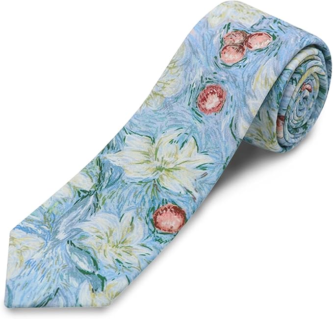 Cotton Floral Ties for Men 2.76" Men's Skinny Tie Linen Flower Printed Neck Tie for Wedding Dating Party