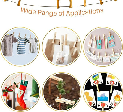 Clothes Pins Wooden, 46 Pack, 3.55 Inch, Natural Wood,Rust Resistant Clothespins, Heavy Duty Clothes Pins for Laundry,Clothes Pins for Craft, Wooden Clips for Pictures