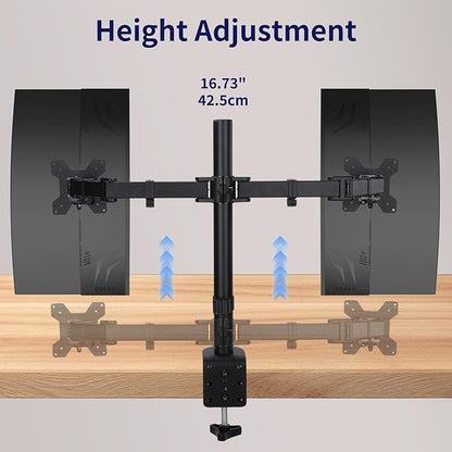 Dual Monitor Mount, Heavy Duty Adjustable Double Arm Desk Stand for 13-27” Screens, Monitor Arm Desk Mount Holds Up to 22lbs with C Clamp/Grommet Base