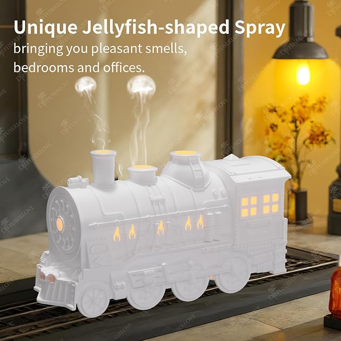 Diffuserlove Essential Oil Diffuser 300ML Train Cool Mist Humidifier Quiet Aromatherapy Diffuser with Night Light for Bedroom Desk
