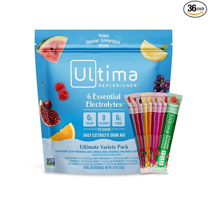 Ultima Replenisher Daily Electrolyte Powder Drink Mix - Sugar Free - Ultimate Variety, 36 Stickpacks - Hydration Packets with 6 Electrolytes and Minerals - Keto Friendly, Vegan, Non-GMO