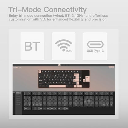 KEEBMONKEY WOBKEY Rainy 75 CNC Aluminum HMX/JWK/Cocoa Switches Triple-Mode Connectivity Mechanical Keyboard with Superior Acoustics, RGB/FR4/Silver SUS304/7000mAh/Cocoa Switch (Pro - Silver)