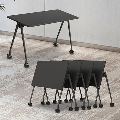 Folding Conference Table, Rectangular Conference Room Tables, Mobile Modular Training Table, Solid Steel Frame,Thickened Panel,for Offices,Meeting Room,Offices andSchools (4, A-Black, 55in)