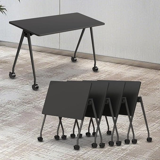 Folding Conference Table, Rectangular Conference Room Tables, Mobile Modular Training Table, Solid Steel Frame,Thickened Panel,for Offices,Meeting Room,Offices andSchools (6, A-Black, 71in)