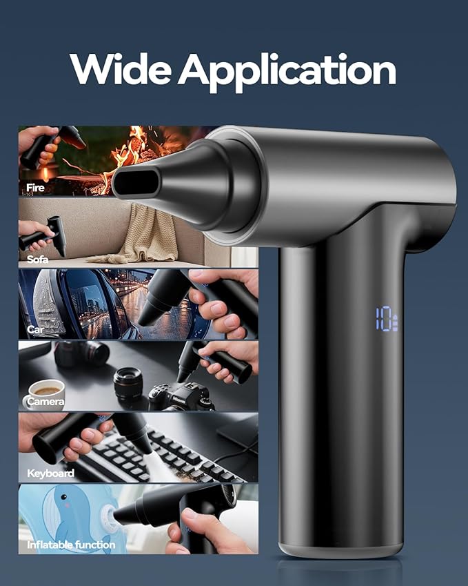 Compressed Air Duster【2025 Upgraded】 200000RPM Super Power Electric Air Duster, 11-Gear Speed Mini Blower with Aluminum Alloy, Cordless Dust Blower for Computer, Keyboard, House, Outdoor, and Car