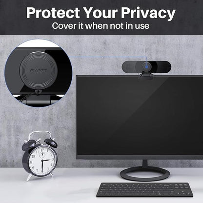EMEET 3 in 1 Webcam - 1080P Webcam with Microphone and Speakers, Noise Reduction, Auto Low Light Correction W/Cover, C980 Pro USB Camera Web cam 60°-98° for Video Conferencing Streaming/Gaming/Class