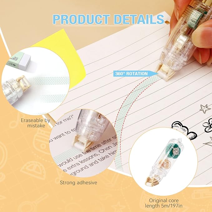4 Pcs Double Sided Tape Roller with 8 Refills, Retractable Glue Tape Roller, Adhesive Tape Dispenser Runner for Scrapbooking and Crafts, Arts Projects,Gift Wrapping, Photo-Safe