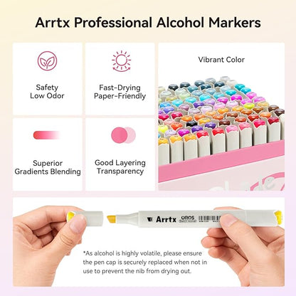 Arrtx Alcohol Markers 160 Color Set, Dual Tip Brush and Chisel, Professional Alcohol-Based Art Markers for Artists, Adults, Beginners, Ideal for Sketching,Illustration