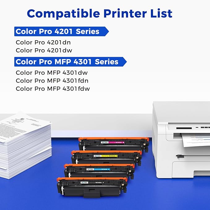 210A Toner Cartridges | Compatible Replacement for HP 210A W2100A W2101A W2102A W2103A 210X Works with HP Color Pro MFP 4301dw 4301fdn 4301fdw 4201dw 4201dn Series Printer, 4-Packs Color Set