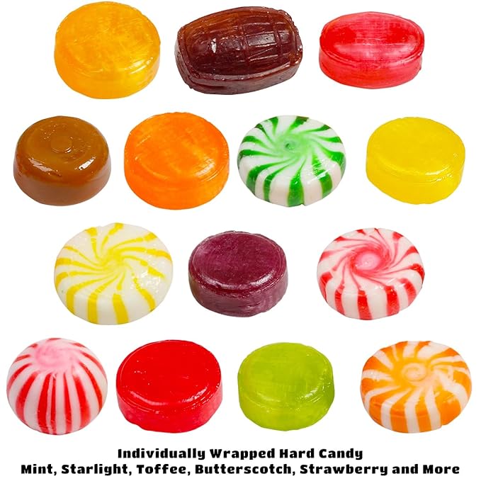 Dooboe Hard Candy Mix - 7 Pounds - Christmas Big Bulk Hard Candies Individually Wrapped - Holiday Old Fashioned Stocking Stuffers - Rootbeer, Strawberry, Toffee, Mint and More