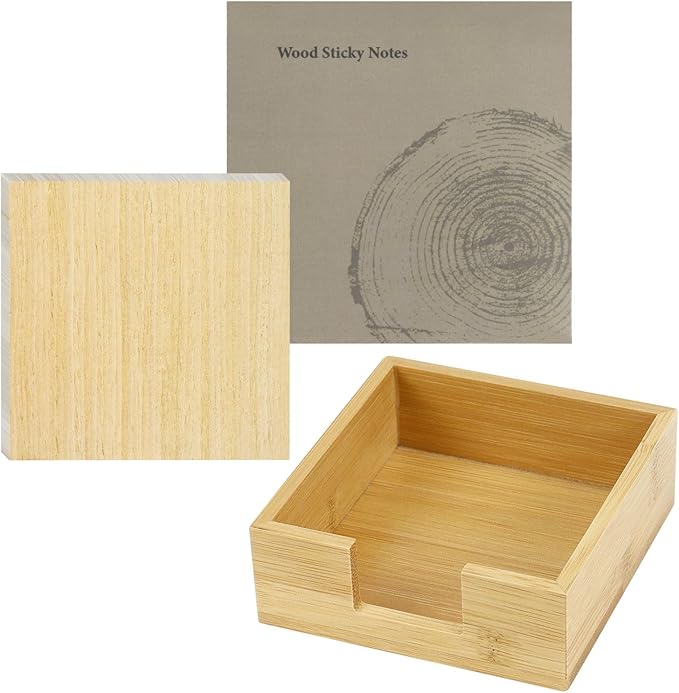 Wood Bamboo Sticky Note Holder - Cube Sticky Notes Dispenser Organizer for School Office Home Desk