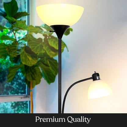 Brightech Sky Dome Plus LED Floor lamp, Torchiere Super Bright Floor Lamp with Reading Lamp for Living Rooms & Offices - Dimmable Tall Standing Lamp for Bedroom Reading - Black
