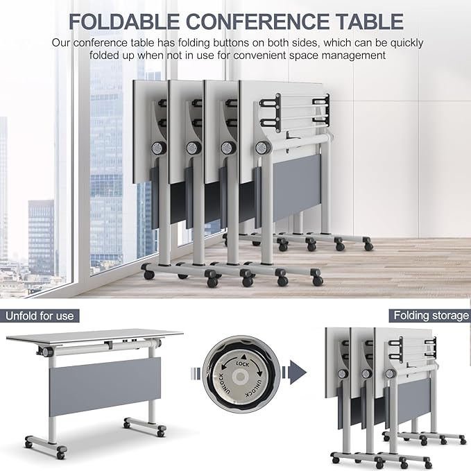 Conference Room Table, Folding Conference Table with Flip-Top Design, Mobile Seminars Dynamic Meetings Training Tables for Offices, Classrooms, and Meeting Room (10, HS1619, 47.2)