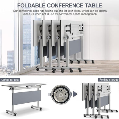 Conference Room Table, Folding Conference Table with Flip-Top Design, Mobile Seminars Dynamic Meetings Training Tables for Offices, Classrooms, and Meeting Room (10, HS1619, 47.2)
