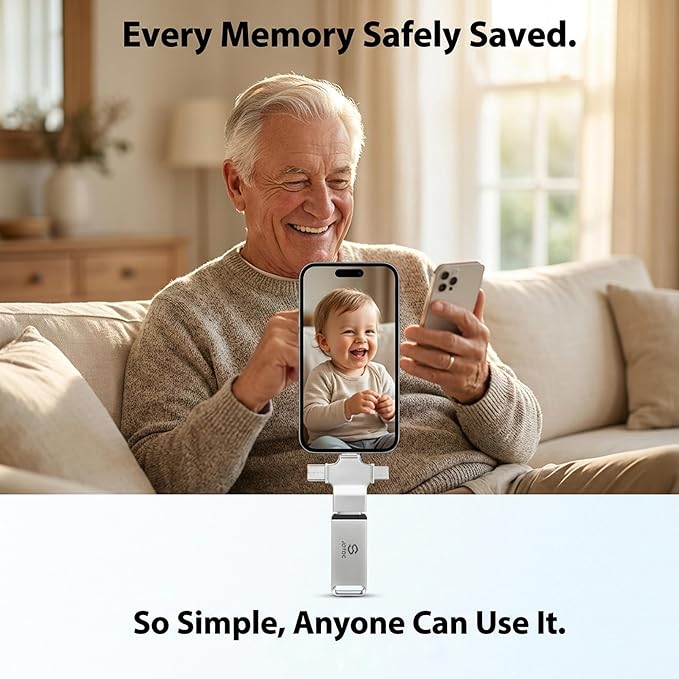 Photo-Stick 512GB All-in-One Photo & Video Backup-Storage for iPhone Android Mac & PC | Multiport-Flash-Drive & Memory-Stick for Seamless File Transfer Auto-Secure-Backup-USB-Flash-Drive Photo-Backup