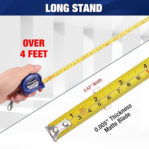 WORKPRO Mini Tape Measure, 2 Pcs 6FT Retractable Easy Reading Keychain Tape Measurement, Inch/Metric Scale Pocket Size Small Tape Measure for Engineer, Portable, ABS Protective Casing, Blue