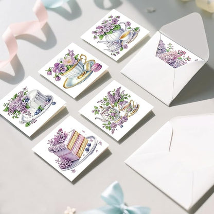 jinglinhh 12pcs Valentine's Day Diamond Art Painting Love Heart Cookies Cakes Afternoon Tea Flowers Greeting Cards with Envelopes, DIY Card Making Kits for Adults, Diamond Art Birthday Holiday Cards Craft Gifts