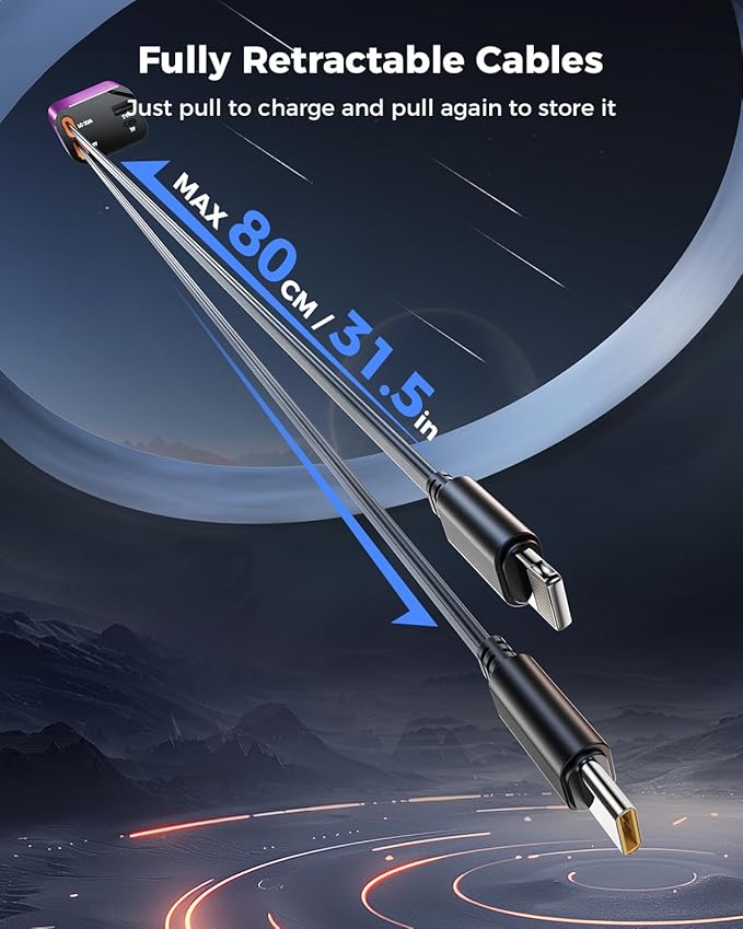 [2024 Upgraded] 4 in 1 Retractable Car Charger, SUPERONE Smaller Fast Car Phone Charger 69W with Cord, USB C and iPhone Car Charger Adapter, Compatible iPhone 17/17 Pro Max/16/15/14/13/12/11, Sumsung