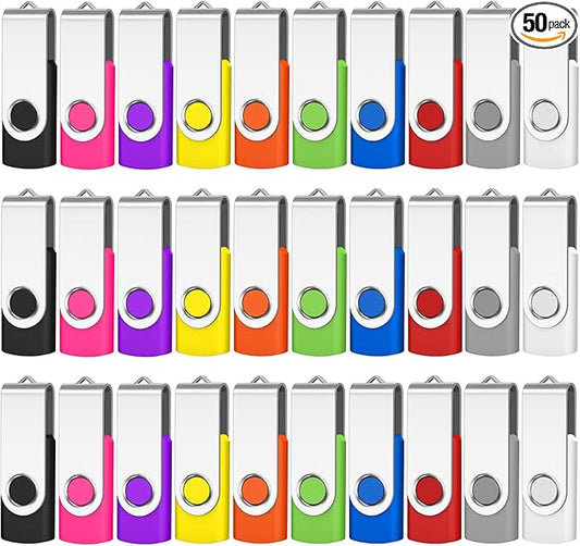 AreTop 8GB 50-Pack Flash Drive, Bulk USB 2.0 Memory Stick Thumb Drives(8GB 50 Pack, Mix Color)