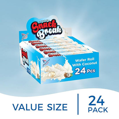 Snack Break Coconut Rolled Wafers, Individually Wrapped, Wafer Rolls with Creamy Coconut Filling, Snacks for Kids & Adults, 24 Individual Packs, Pack of 12