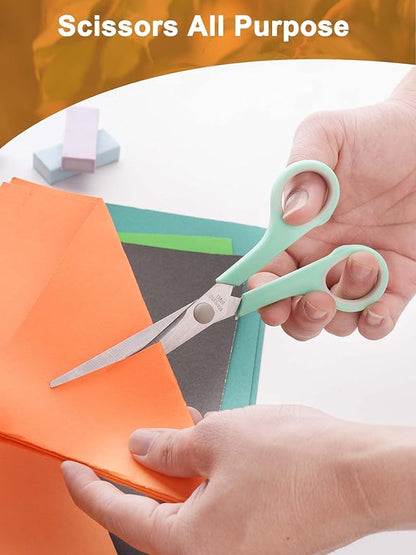 Craft Scissors Set of 4, Stainless Stee Blades, Sharp, Comfort Grip, Scissors All purpose for Office School Home Fabric Sewing DIY Craft Cutting, 8.5''/7.5''/6.7''/5.5'', Green