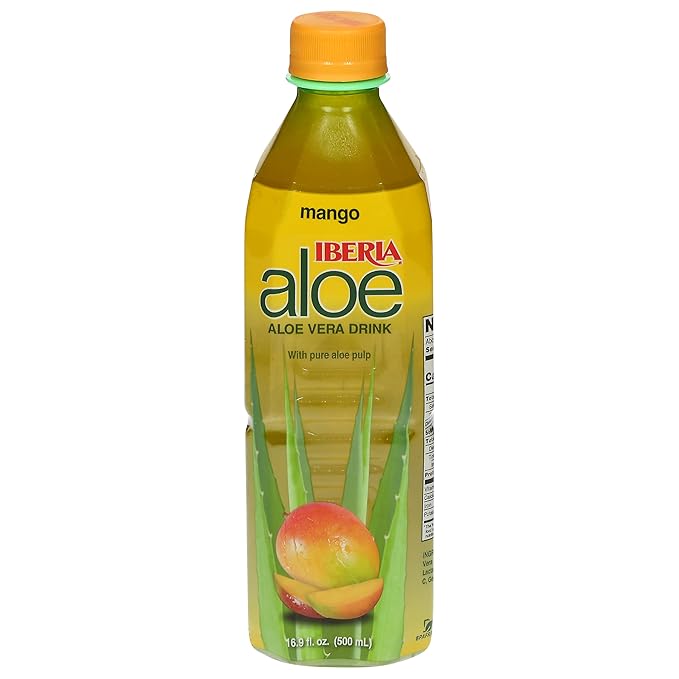 Iberia Aloe Vera Drink With Aloe Vera Pulp, Mango, 16.9 Fl Oz (Pack of 8)