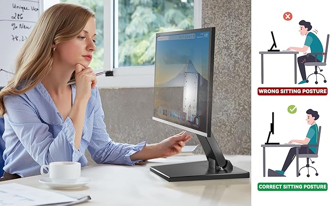 Foldable Low Profile Monitor Stand - VESA 100x100 Desk Mount Adjustable Short TV Stand for Desk Easy Assembly