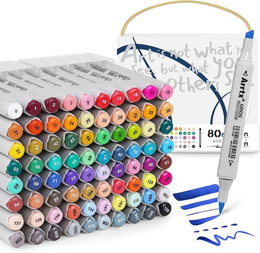Arrtx Alcohol Markers OROS 80 Colors,Brush and Chisel Tip,Art Alcohol Markers Set for Artists Adult Coloring Sketch Illustration