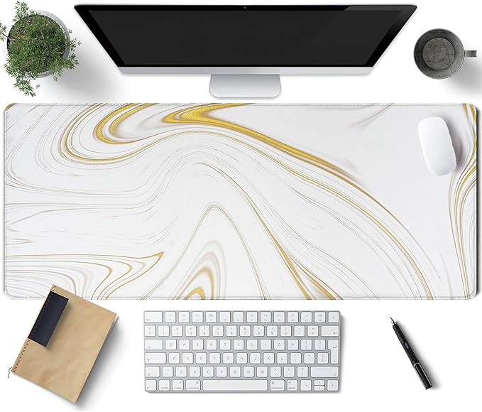 (Luxury Marble Ink Patterns Desk Mat, Waterproof Protection for PC Laptop Home Office Desk Decor (35.4x15.7in)