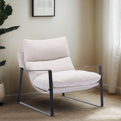 LukeAlon Modern Linen Accent Armchairs Set of 2, Upholstered Soft Living Room Chairs with Metal Base Removable Thickened Cushion Sofa Chairs Comfy Lounge Chair for Bedroom Living Room, White