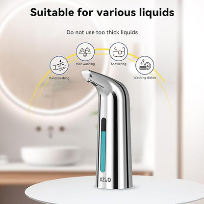 Automatic Soap Dispenser with Infrared Sensor - Adjustable 4-Level Touchless Hand Soap for Kitchen, Bathroom - Battery Operated Electric Dispenser, Durable Plastic, Smart Soap Holder (400ML Silver)