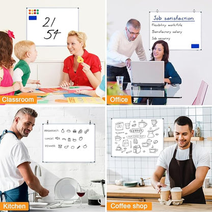 H-Qprobd Magnetic Whiteboard 24" x 18" Dry Erase White Board for Wall, Hanging Mounted Whiteboard with Aluminum Marker Tray